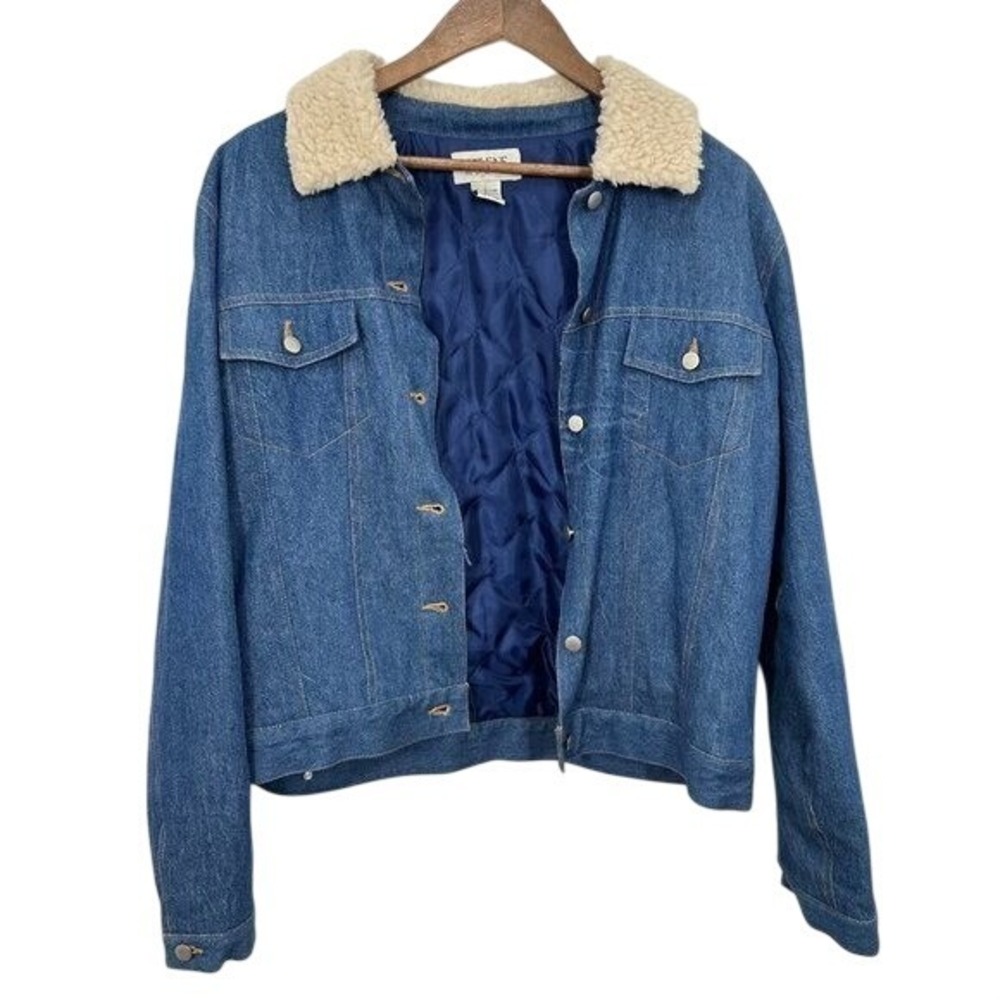 Vintage Linen Blend Sherpa Collar Denim Jacket Ranching Western Retro 70s Size L